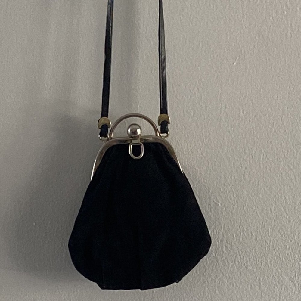 RARE Vintage Antique Evening Bag Italian Leather Suede Clasp Vgc - Picture 1 of 10
